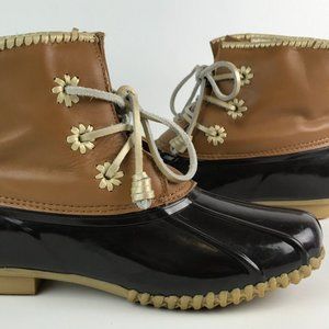 Jack Rogers Chloe Rain Duck Boots Fleece Lined Dark Brown/Tan Leather Womens 9